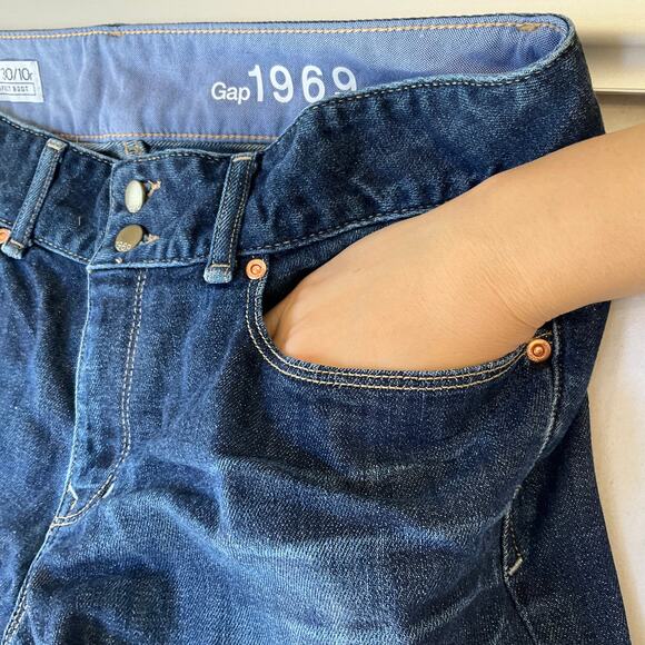 Gap Women Flared Jeans size 30/10R Dark Blue Mid Rise Stretch Perfect Boot Cut - Picture 7 of 11